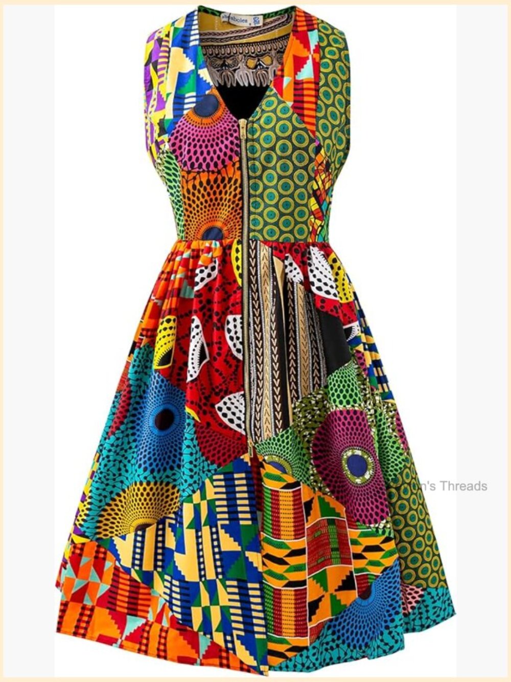African Print V-Neck A-Line Midi Dress Ankara Pattern